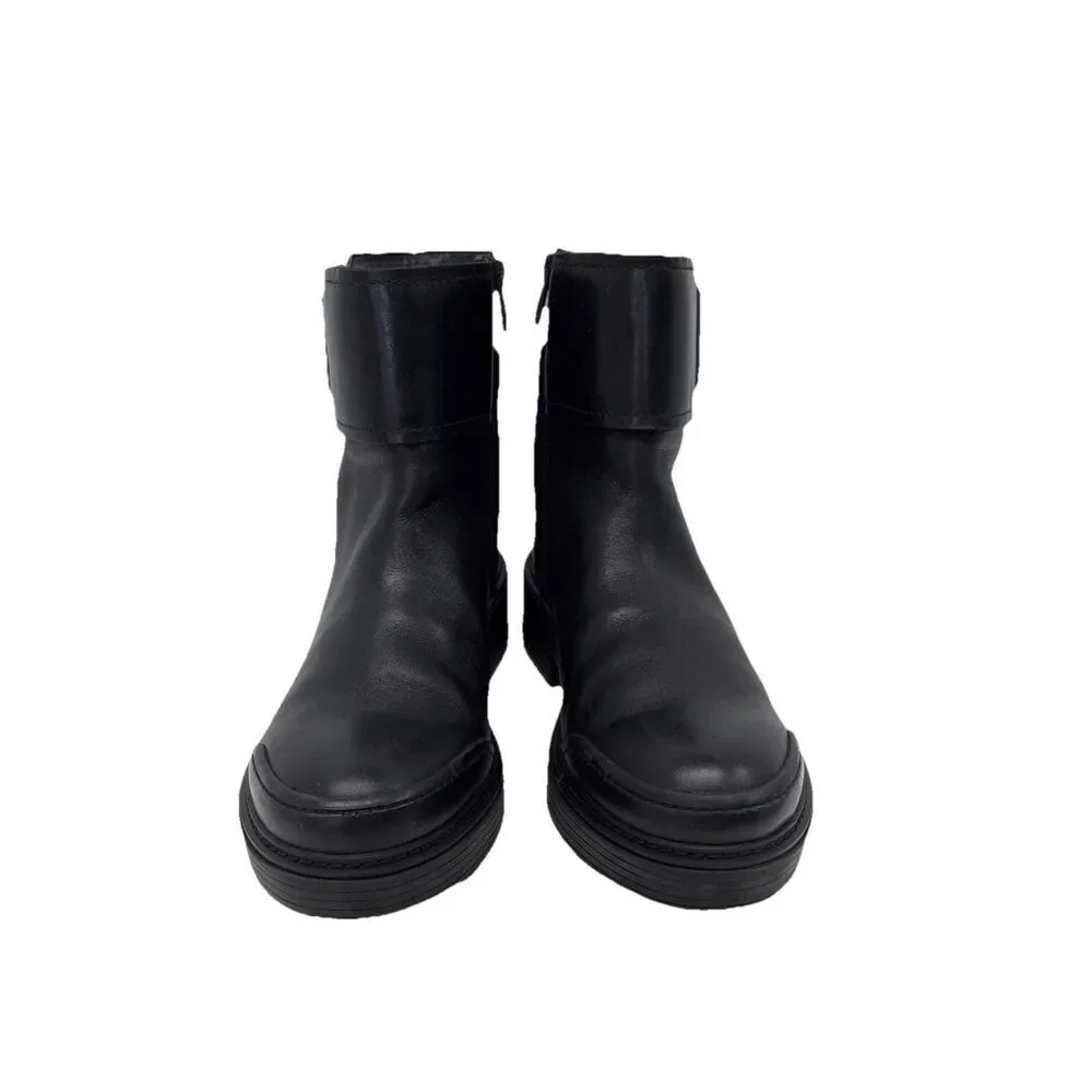 Franco Sarto Karrie Black Leather Ankle Boots Womens Block Heel Side Zip Sz 8.5